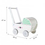 Cărucior pentru păpuși din lemn Alb-Verde Cu roti siletioase Wooden Stroller